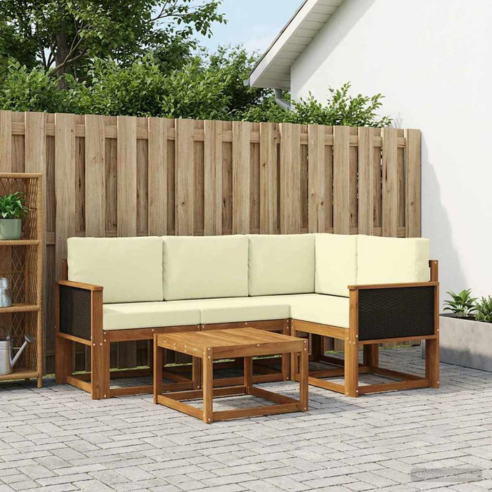 Set de canapele de exterior 5 pcs Natural și Crem Poliester WALTI