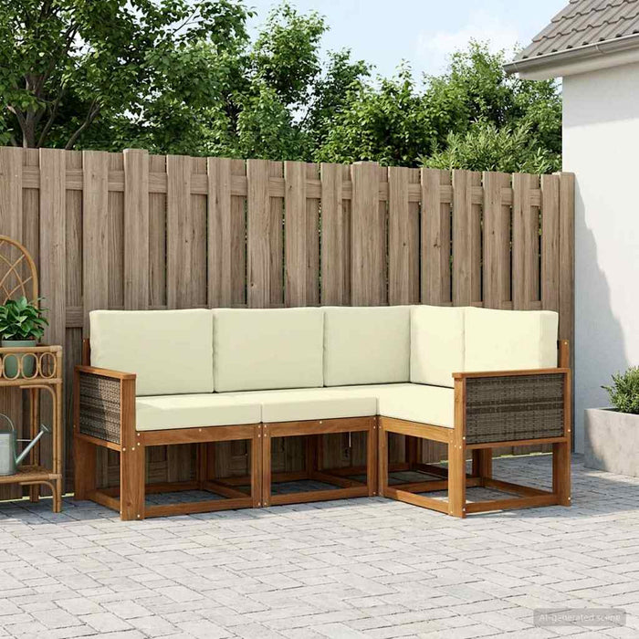 Set de canapele de exterior 5 pcs Natural și Crem Poliester WALTI