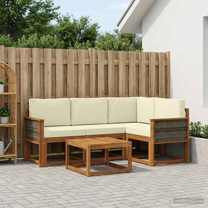 Set de canapele de exterior 5 pcs Natural și Crem Poliester WALTI