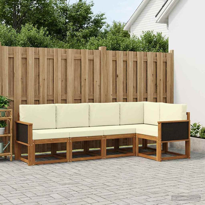 Set de canapele de exterior 5 pcs Natural și Crem Poliester WALTI