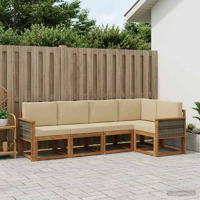 Set de canapele de exterior 5 pcs Natural și Bej Poliester WALTI