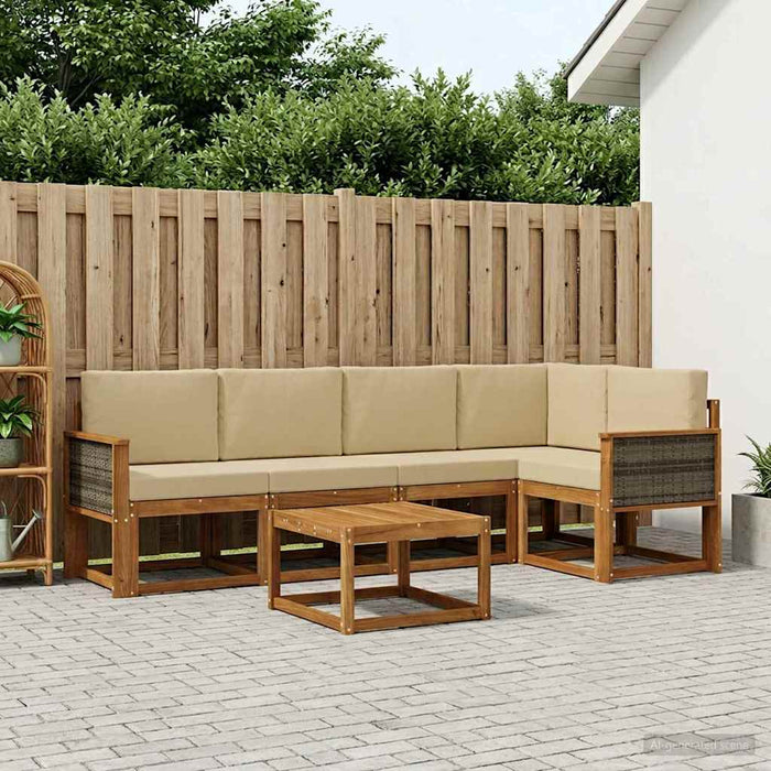 Set de canapele de exterior cu pernă 6 pcs Natural și Bej WALTI