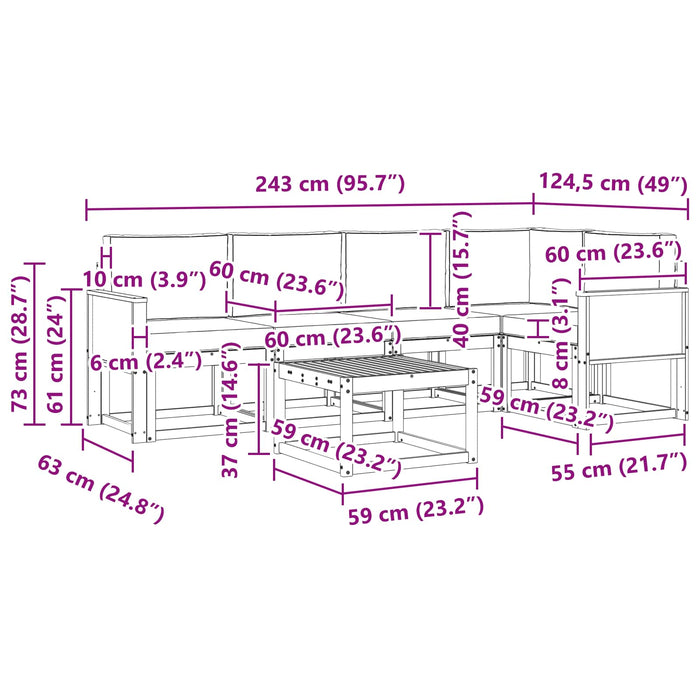 Set de canapele de exterior cu pernă 6 pcs Natural și Bej WALTI