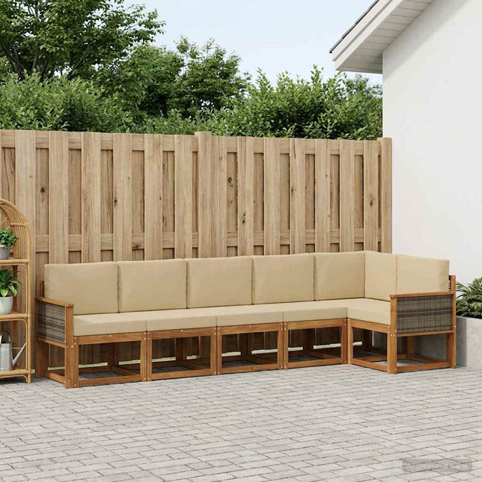 Set de canapele de exterior 6 pcs Natural și Bej Poliester WALTI