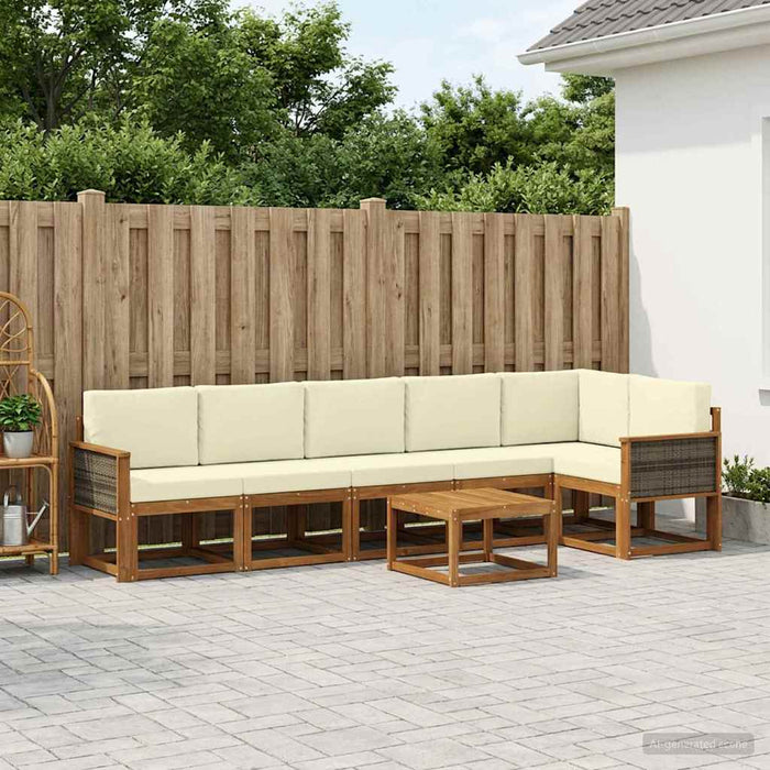 Set de canapele de exterior 7 pcs Natural și Crem Poliester WALTI