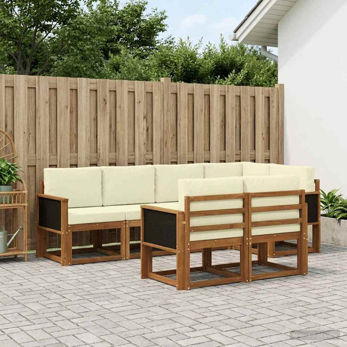 Set de canapele de exterior 7 pcs Natural și Crem Poliester WALTI