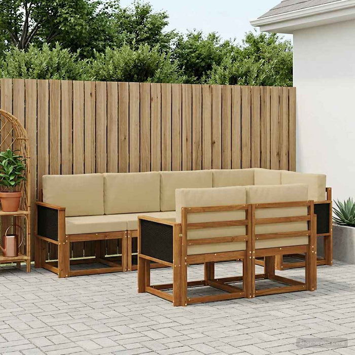Set de canapele de exterior 7 pcs Natural și Bej Poliester WALTI