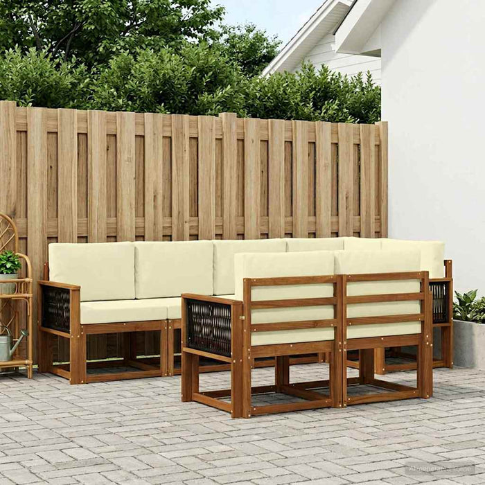 Set de canapele de exterior 7 pcs Natural și Crem Poliester WALTI