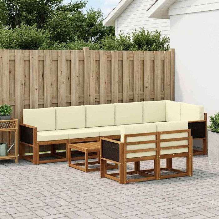 Set de canapele de exterior 9 pcs Natural și Crem Poliester WALTI