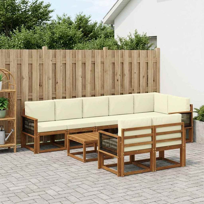 Set de canapele de exterior 9 pcs Natural și Crem Poliester WALTI