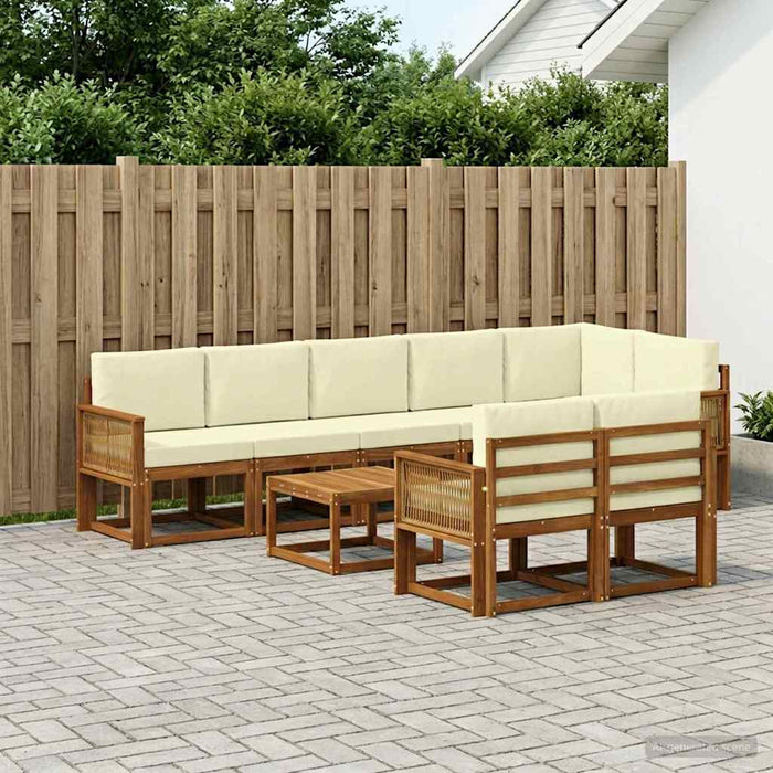 Set de canapele de exterior 9 pcs Natural și Crem Poliester WALTI