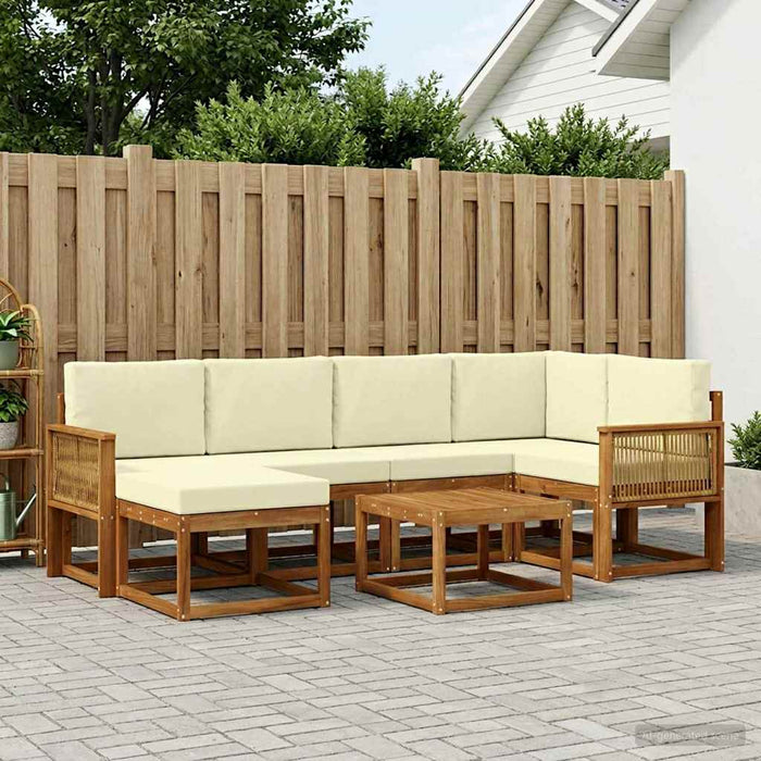 Set de canapele de exterior cu pernă 7 pcs Natural și Crem WALTI