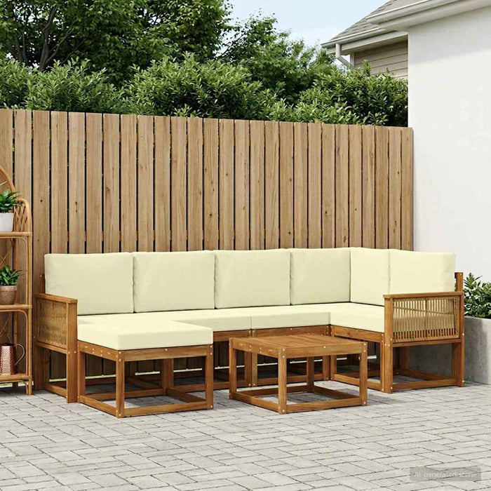 Set de canapele de exterior cu pernă 7 pcs Natural și Crem WALTI