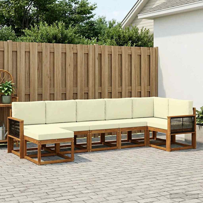Set de canapele de exterior 7 pcs Natural și Crem Poliester WALTI