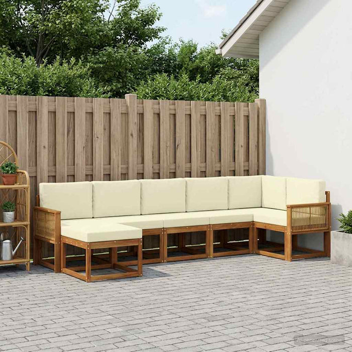 Set de canapele de exterior 7 pcs Natural și Crem Poliester WALTI