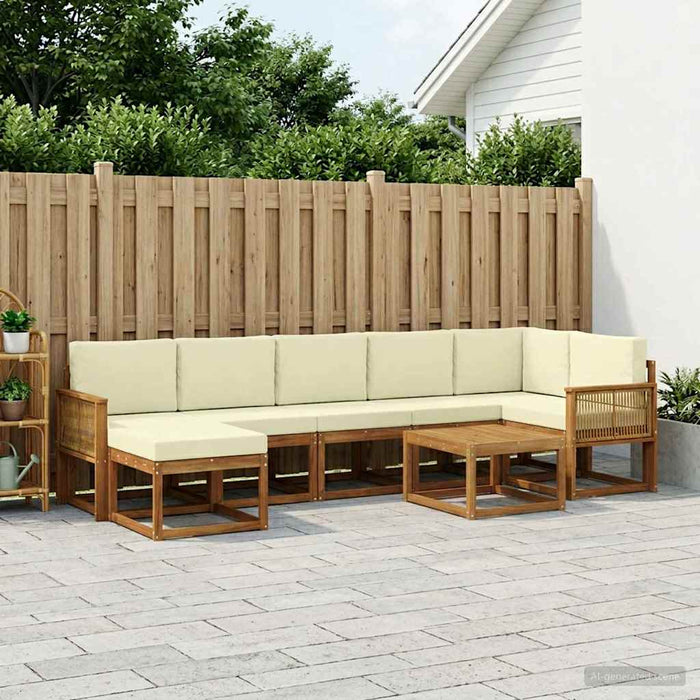 Set de canapele de exterior 8 pcs Natural și Crem Poliester WALTI