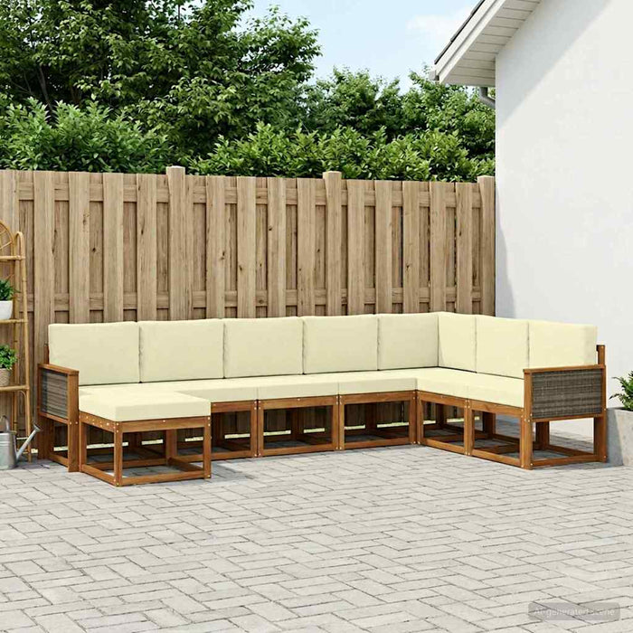 Set de canapele de exterior cu pernă 8 pcs Natural și Crem WALTI