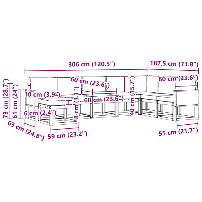 Set de canapele de exterior cu pernă 8 pcs Natural și Bej WALTI