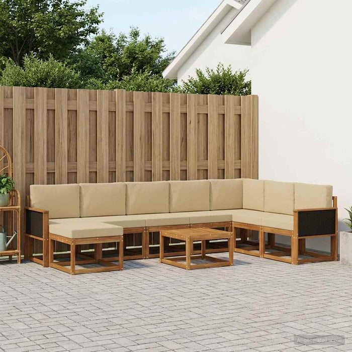 Set de canapele de exterior cu pernă 9 pcs Natural și Bej WALTI