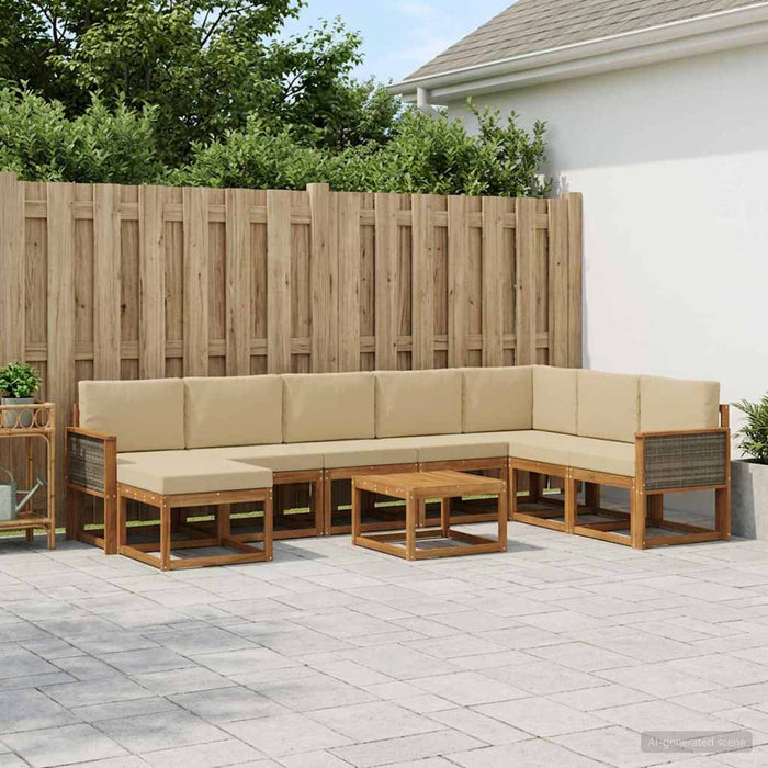Set de canapele de exterior cu pernă 9 pcs Natural și Bej WALTI