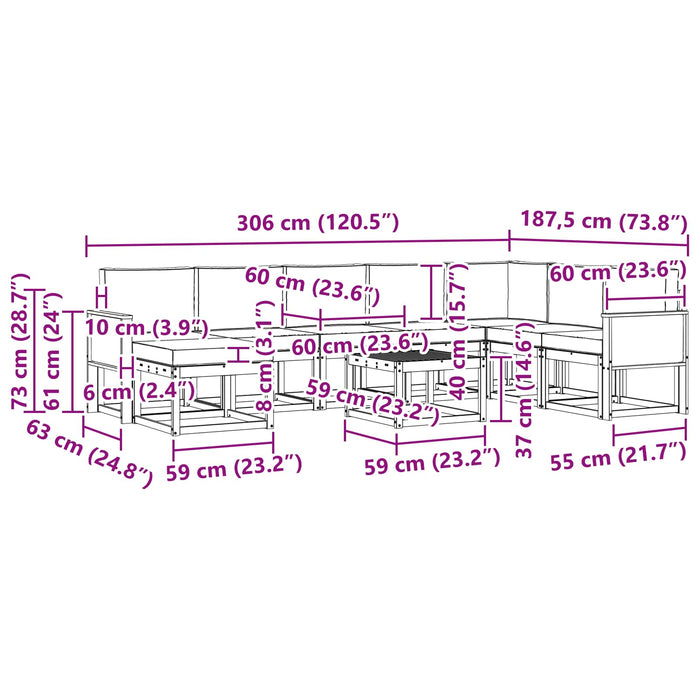 Set de canapele de exterior cu pernă 9 pcs Natural și Crem WALTI