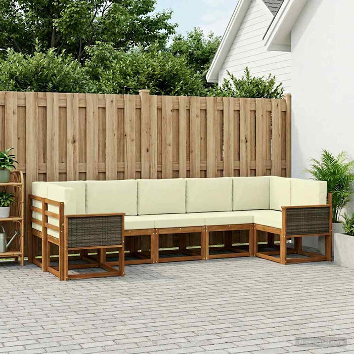 Set de canapele de exterior cu pernă 7 pcs Natural și Crem WALTI