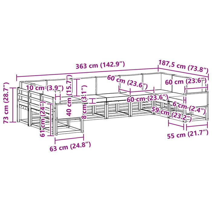 Set de canapele de exterior cu pernă 10 pcs Natural și Bej WALTI