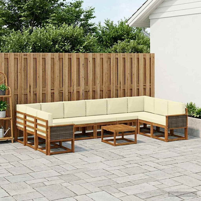 Set de canapele de exterior cu pernă 11 pcs Natural și Crem WALTI