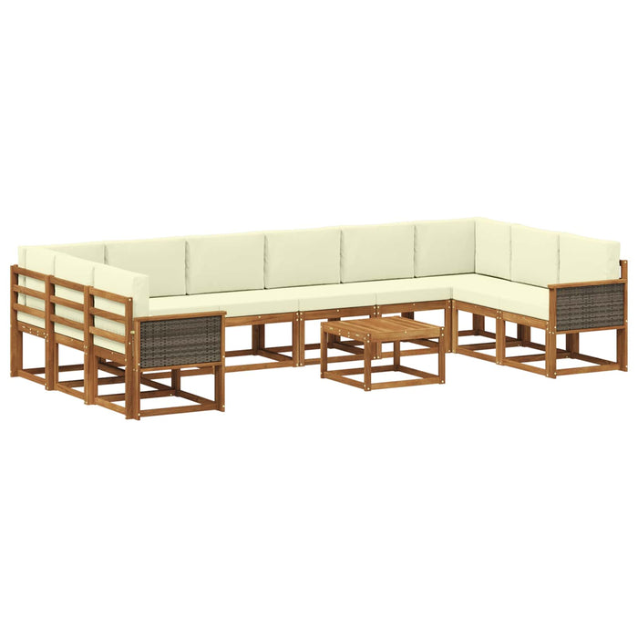 Set de canapele de exterior cu pernă 11 pcs Natural și Crem WALTI
