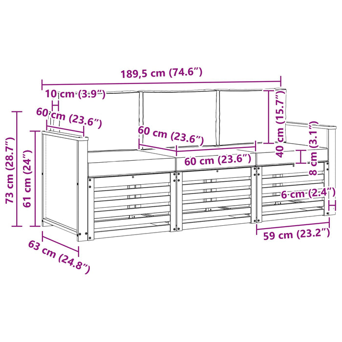 Seturi de canapele cu pernă 3 pcs Lemn Solid de Acacia WALTI