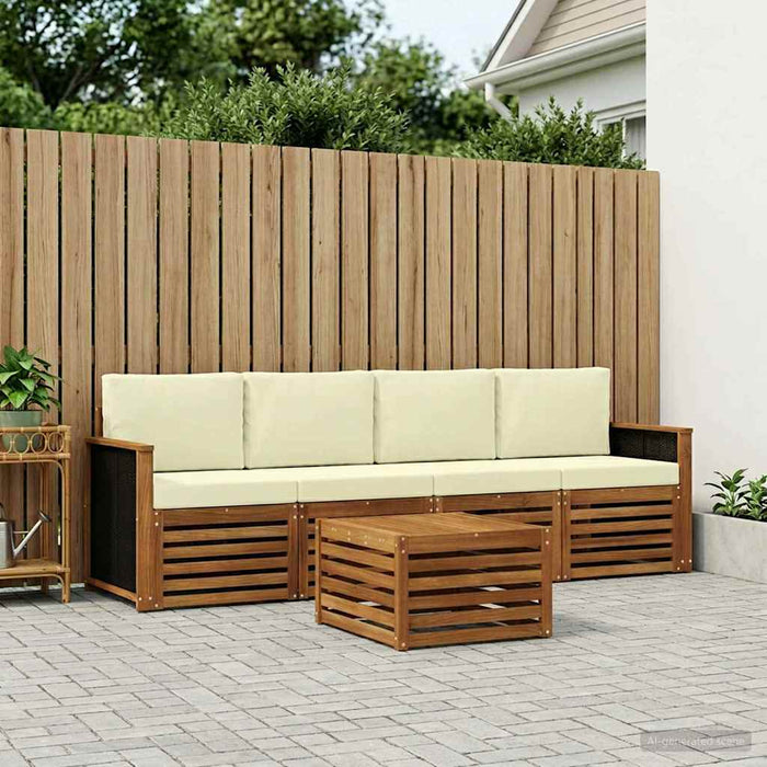 Set de canapele de exterior cu pernă 5 pcs Natural și Crem WALTI