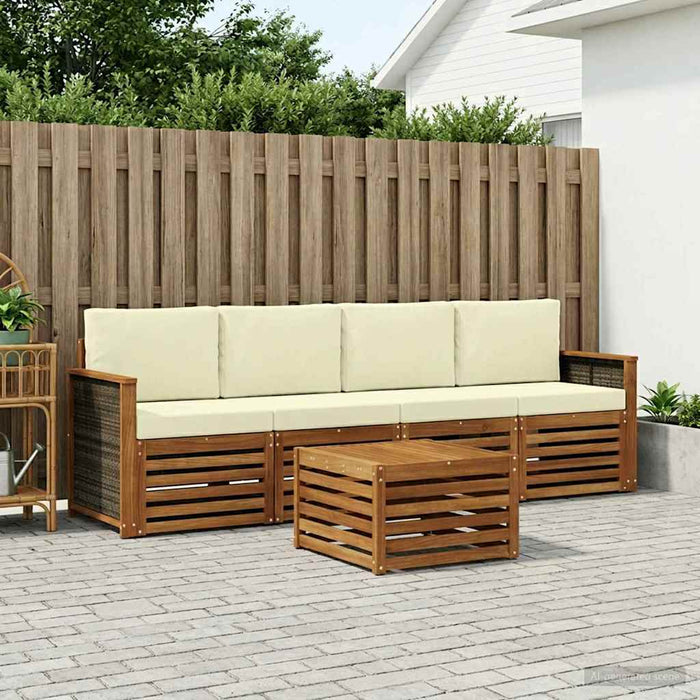 Set de canapele de exterior cu pernă 5 pcs Natural și Crem WALTI