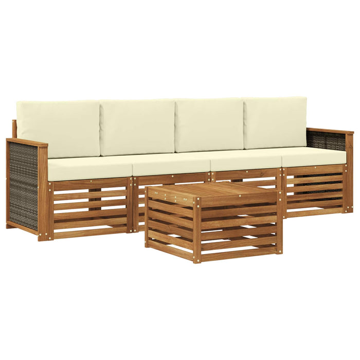 Set de canapele de exterior cu pernă 5 pcs Natural și Crem WALTI