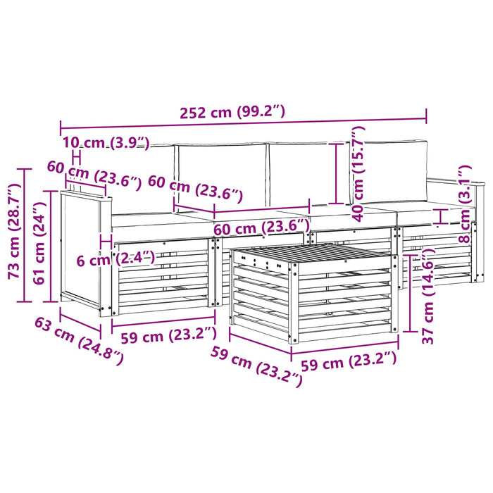 Set de canapele de exterior 5 pcs Natural și gri deschis WALTI