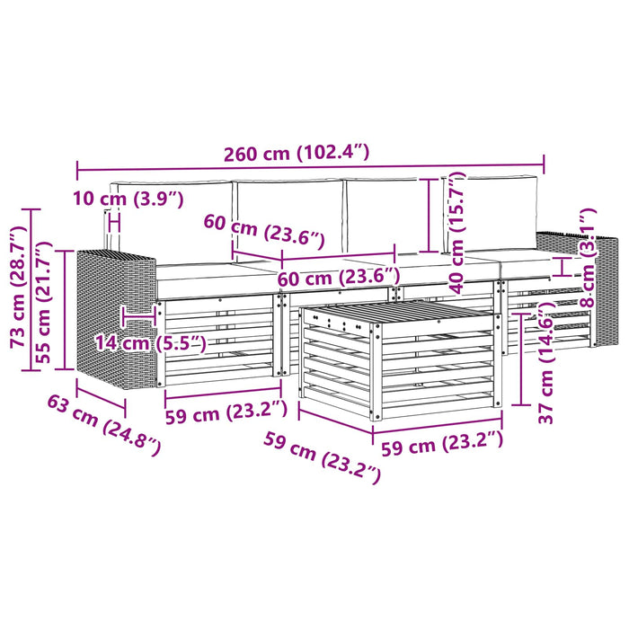 Set de canapele de exterior cu pernă 5 pcs Natural și Bej WALTI