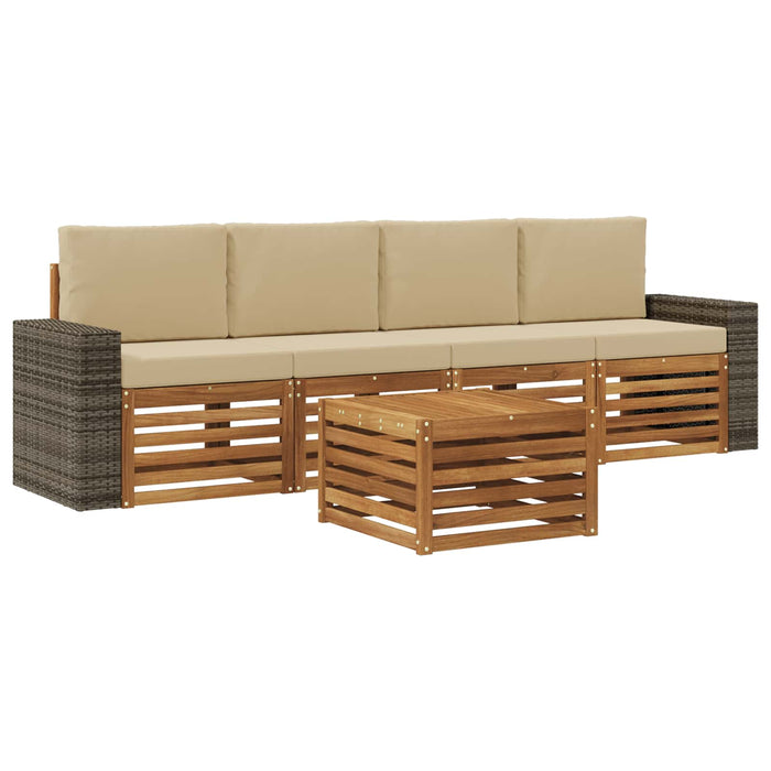 Set de canapele de exterior cu pernă 5 pcs Natural și Bej WALTI