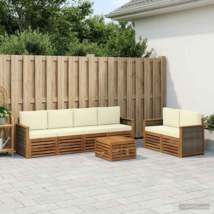 Set de canapele de exterior cu pernă 7 pcs Natural și Crem WALTI