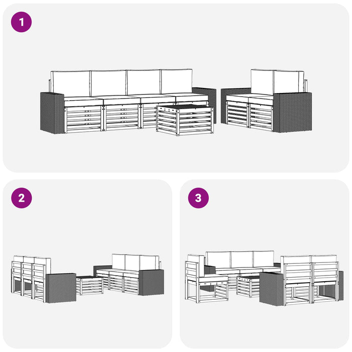 Set de canapele de exterior cu pernă 7 pcs Natural și Crem WALTI
