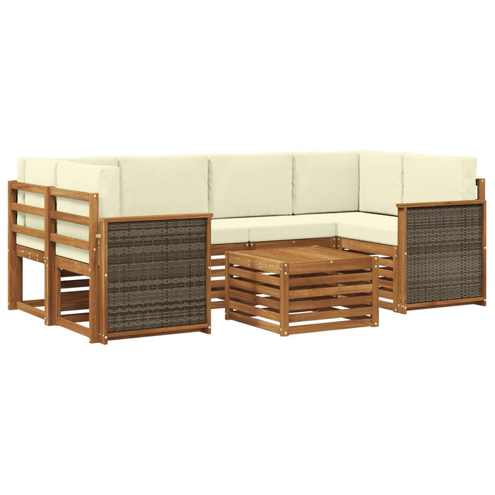 Set de canapele de exterior cu pernă 7 pcs Natural și Crem WALTI