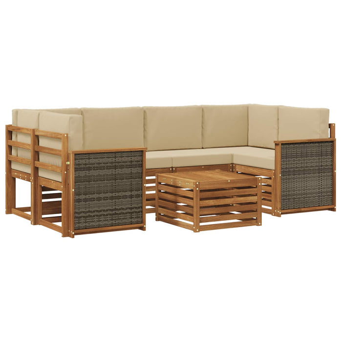 Set de canapele de exterior cu pernă 7 pcs Natural și Bej WALTI
