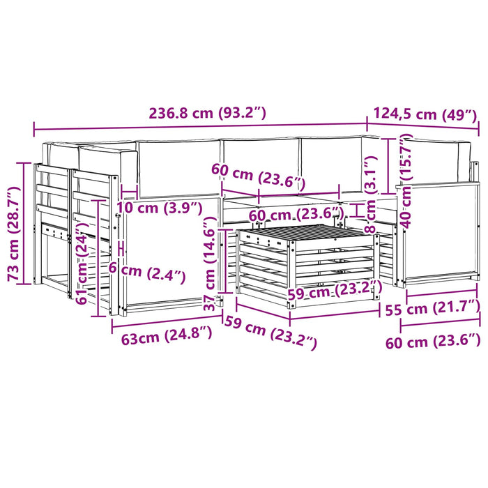Set de canapele de exterior cu pernă 7 pcs Natural și Bej WALTI