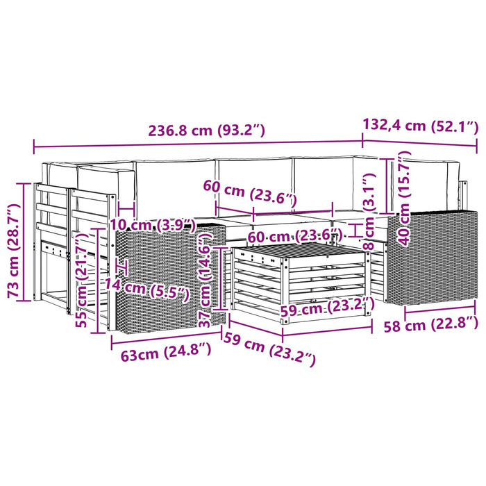Set de canapele de exterior cu pernă 7 pcs Natural și Bej WALTI