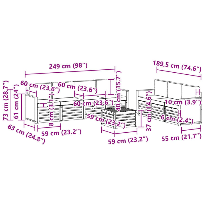 Seturi de canapele cu pernă 8 pcs Lemn Solid de Acacia WALTI