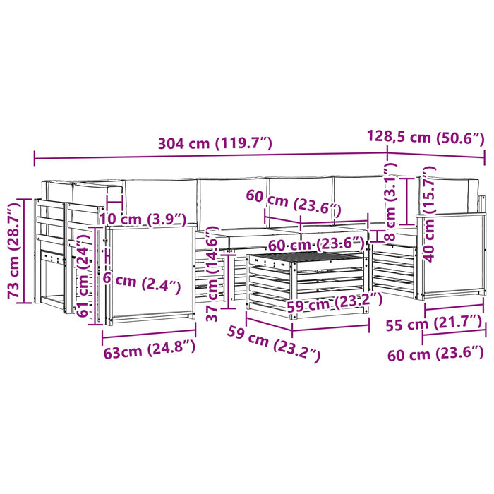 Set de canapele de exterior cu pernă 8 pcs Natural și Bej WALTI