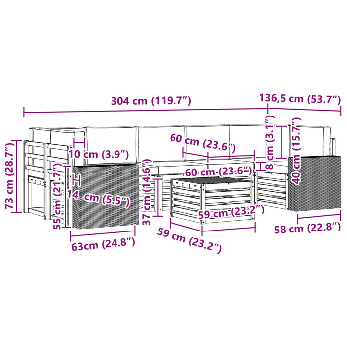 Set de canapele de exterior cu pernă 8 pcs Natural și Crem WALTI