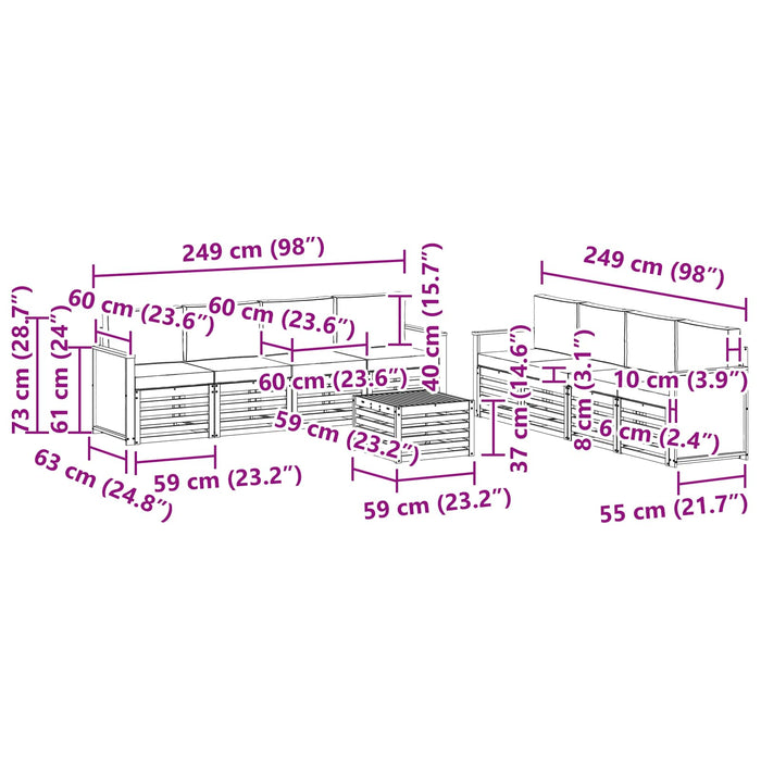 Seturi de canapele cu pernă 9 pcs Lemn Solid de Acacia WALTI
