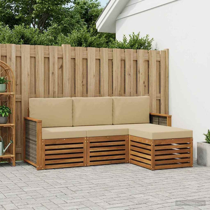 Set de canapele de exterior cu pernă 4 pcs Natural și Bej WALTI
