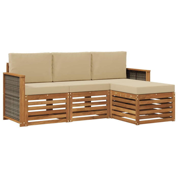 Set de canapele de exterior cu pernă 4 pcs Natural și Bej WALTI