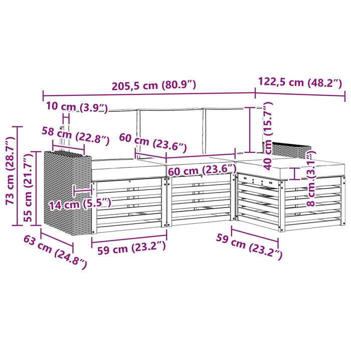 Set de canapele de exterior cu pernă 4 pcs Natural și Bej WALTI