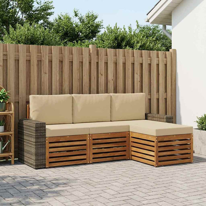 Set de canapele de exterior cu pernă 4 pcs Natural și Bej WALTI